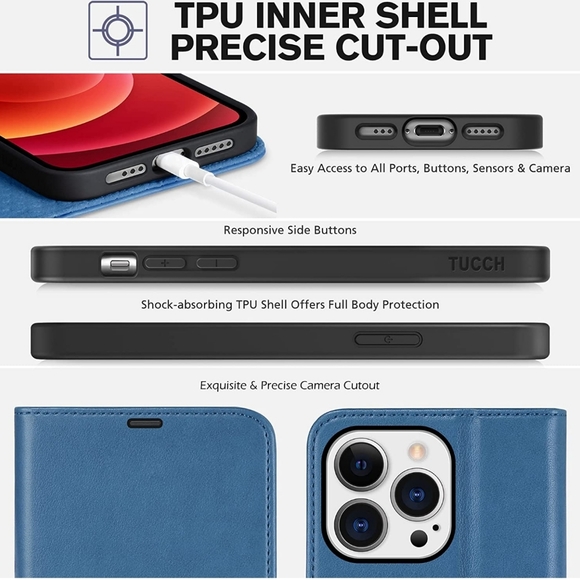 TUCCH Wallet Case for iPhone 13 Pro 5G RFID Blocking Lake Blue New - Picture 11 of 11